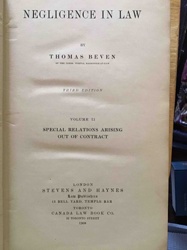 Negligence in Law by Thomas Beven, Third Edition, Volume II