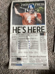 Pioneer Press Newspaper - Brett Favre Joins Vikings, August 19, 2009