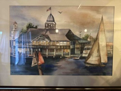 Harborside Scene with Sailboats