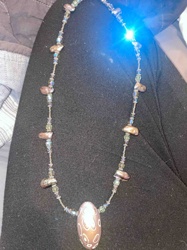 Multi-Strand Biwa Peacock Pearl and Beaded Glass Necklace with Large Central Pendant