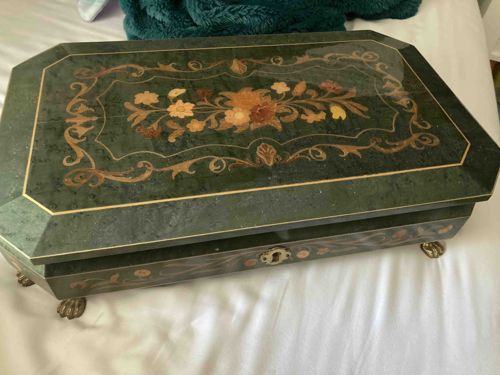 Inlaid Marquetry Octagonal Musical Jewellery Box