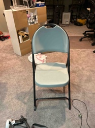 Folding Chair with Light Blue Plastic Seat and Back