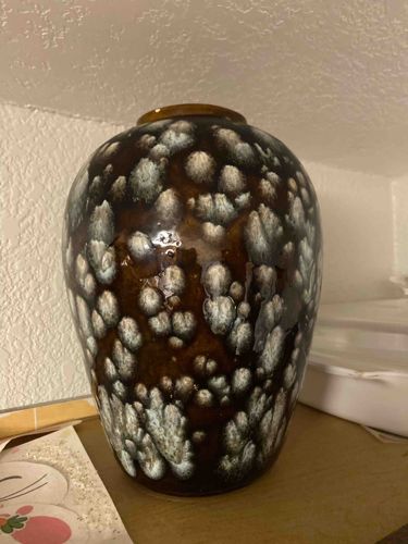 Brown and White Glazed Ceramic Vase