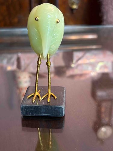 Faberge-style Jade Stork Figurine with Ruby Eyes