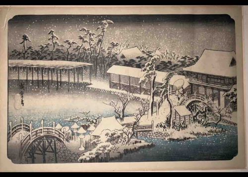 Utagawa Hiroshige, Night Snow at Kameido Tenjin Shrine