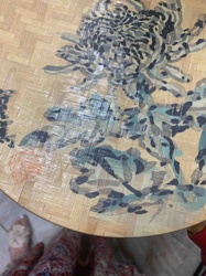 Woven Bamboo Tray with Hand-Painted Chrysanthemum Design