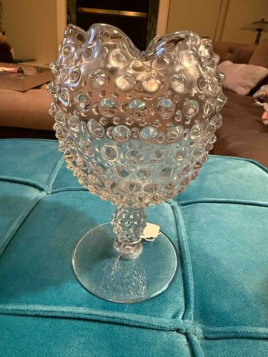 Hobnail Footed Ruffled Glass Centerpiece Bowl