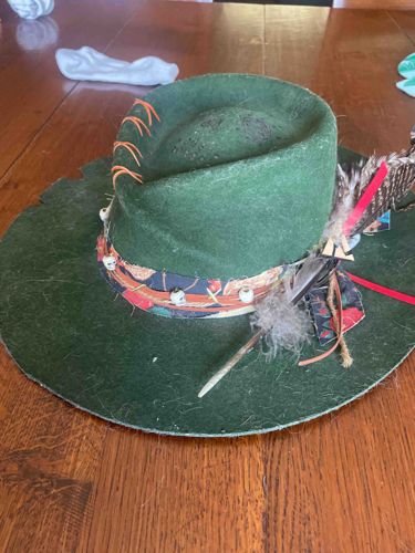Embellished Green Felt Wide-Brimmed Hat