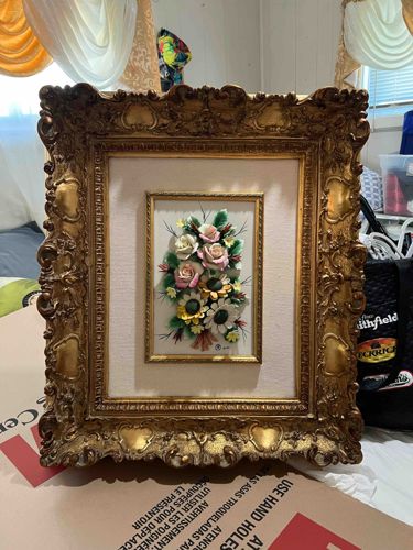 Framed 3D Porcelain Flower Bouquet Artwork