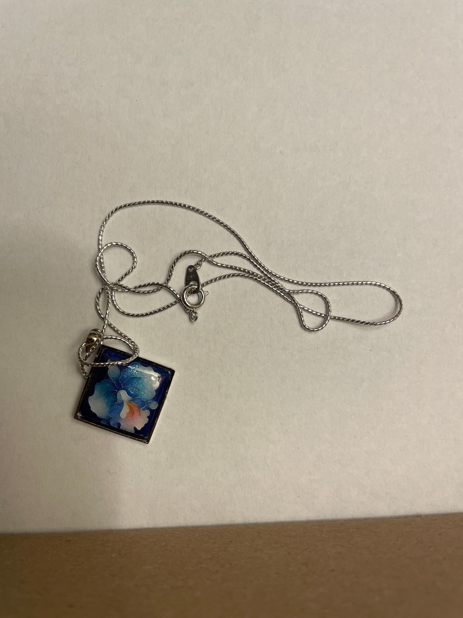 Submitted photo of Cloisonne enamel square pendant necklace