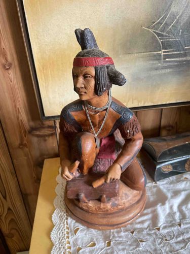 Native American Inspired Carved Figure Playing Drum