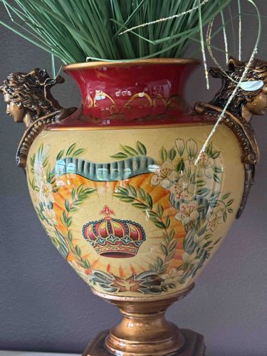 Neoclassical Style Hand-Painted Decorative Urn with Caryatid Handles