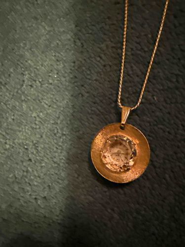 Gold-Tone Circular Pendant Necklace with Clear Faceted Stone