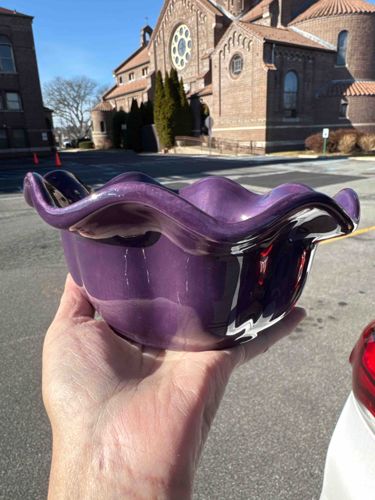 Purple Glazed Ruffled Edge Ceramic Bowl