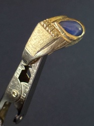 Men's 10k White Gold Ring with Blue Teardrop Stone and Diamond Accents