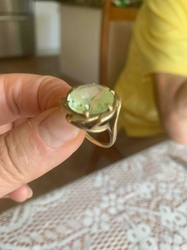 Gold Ring with Large Green Cabochon Gemstone