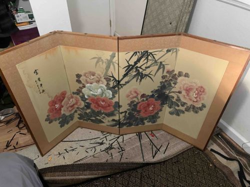 Four-Panel Chinese Ink and Color Folding Screen