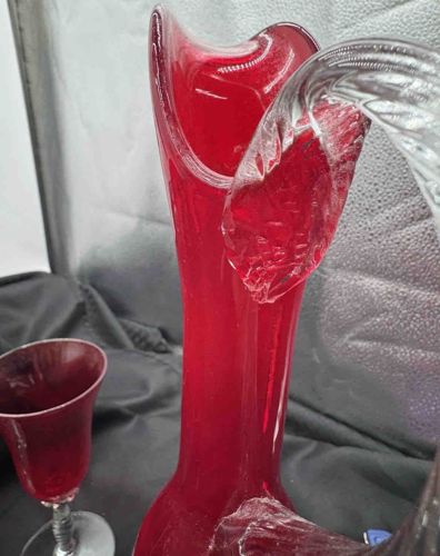 Mid-Century Modern Viking Glass Ruby Red swung vase
