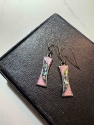 Pink and Mother-of-Pearl Inlay Sterling Silver Drop Earrings