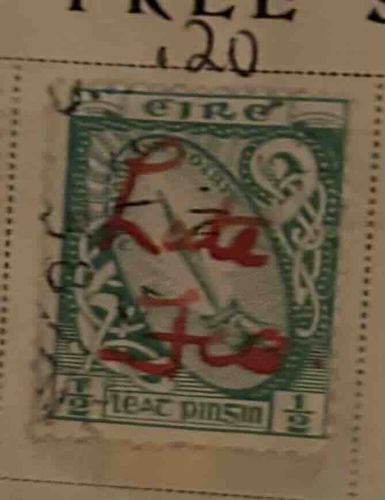 Irish 'Eire' 1/2d Green Stamp with Red Overprint