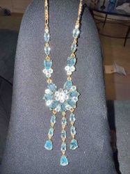 Audrey-Style Blue Gemstone Bib Necklace with Dangle Drops