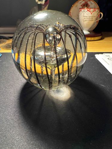Hand-Blown Spider Motif Glass Paperweight