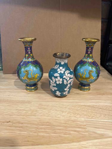 Set of Three Mid-Century Cloisonné Vases