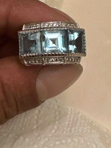 Three-Stone Aquamarine and Diamond Accent Ring
