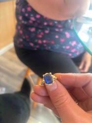 Gold-Tone Ring with Blue Rectangular Gemstone