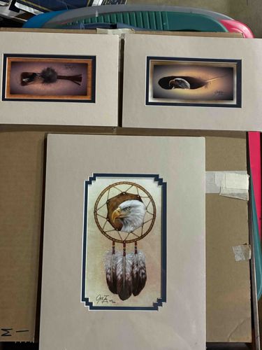 Collection of Three Matted Prints with Wildlife and Native American Themes