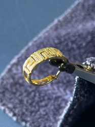 Gold-Tone Greek Key Hoop Earring with Pavé-Set Stones