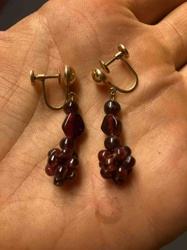 Vintage Garnet-like Screw-Back Dangle Earrings