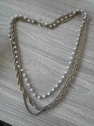 Multi-Strand Gold-Tone Chain and Faux Pearl Necklace