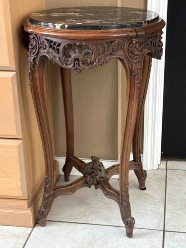 French Rococo Revival Marble-Top Side Table
