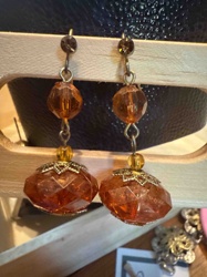 Vintage Toned Faceted Amber Glass Dangle Earrings