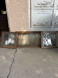 Set of Three Antique/Vintage Leaded and Stained Glass Window Panels