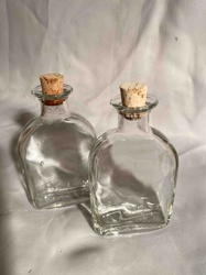 Pair of 200ml Clear Glass Bottles with Cork Stoppers