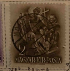 Hungarian Postage Stamp with King Stephen I and Saint Gell&eacute;rt
