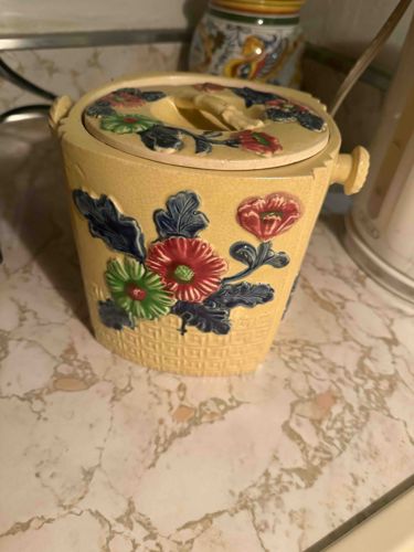 Vintage Embossed Floral Ceramic Ice Bucket