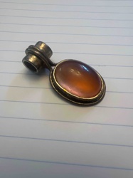 Oval Cabochon Gemstone Pendant with Oxidized Metal