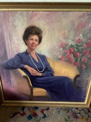 Framed Oil Portrait of a Woman in Blue Dress