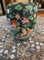 Chinese Famille Rose Jar with Mandarin Ducks on Black Ground