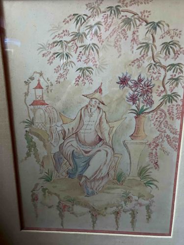 Chinoiserie Scene with Seated Figure and Wisteria
