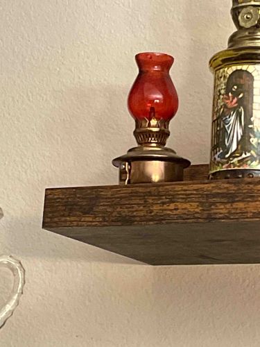 Miniature Red Glass Hurricane Oil Lamp