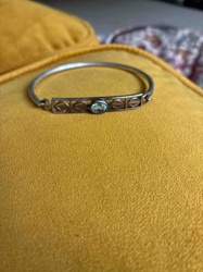 Art Deco Sterling Silver and Aquamarine Hinge Bangle