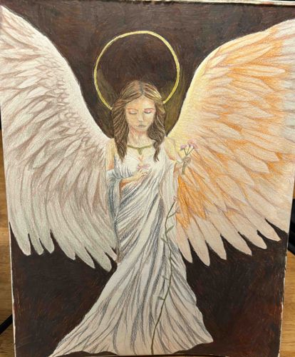 Original Angel Illustration with Golden Halo