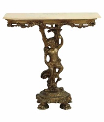 Gilt Bronze and Marble Console Table with Putto Support