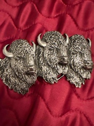 Three Buffalo Heads Belt Buckle