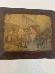 Antique Metal Tray with Transferware Scene