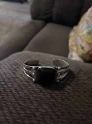 Sterling Silver Cuff Bracelet with Large Black Stone